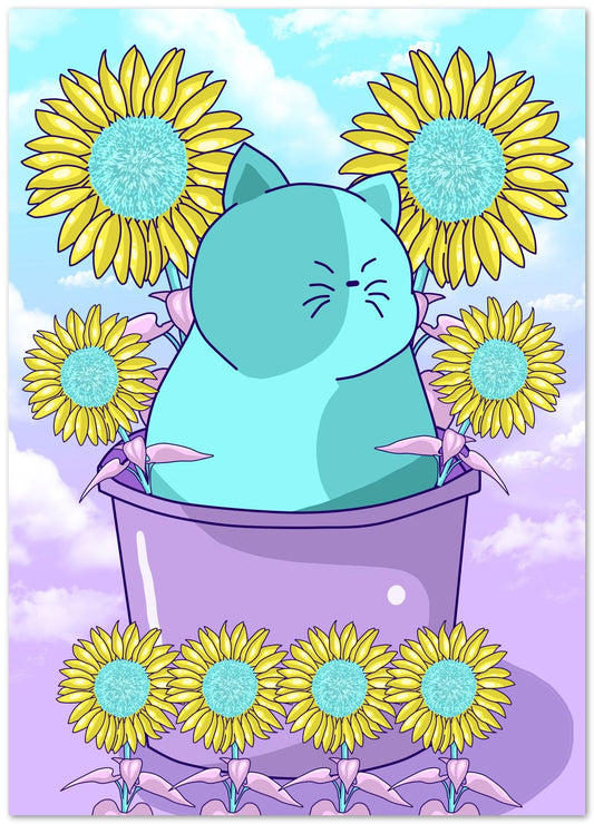 sun flowers aesthetic with cute cat - @beautifulday