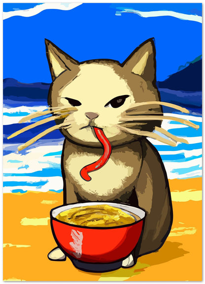 Cat eating Noodles - @elzart