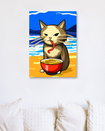 Cat eating Noodles - @elzart