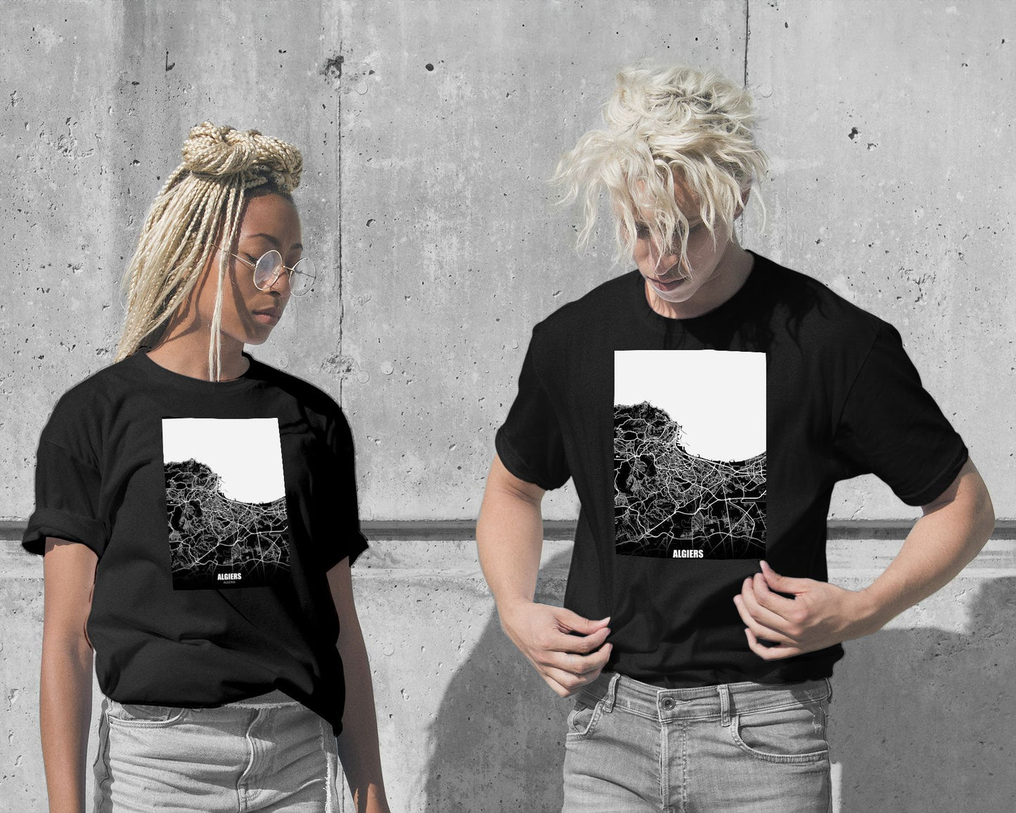 T-Shirt-Algiers Algeria Dark Negative Map - @ZakeDjelevic-wow.fan