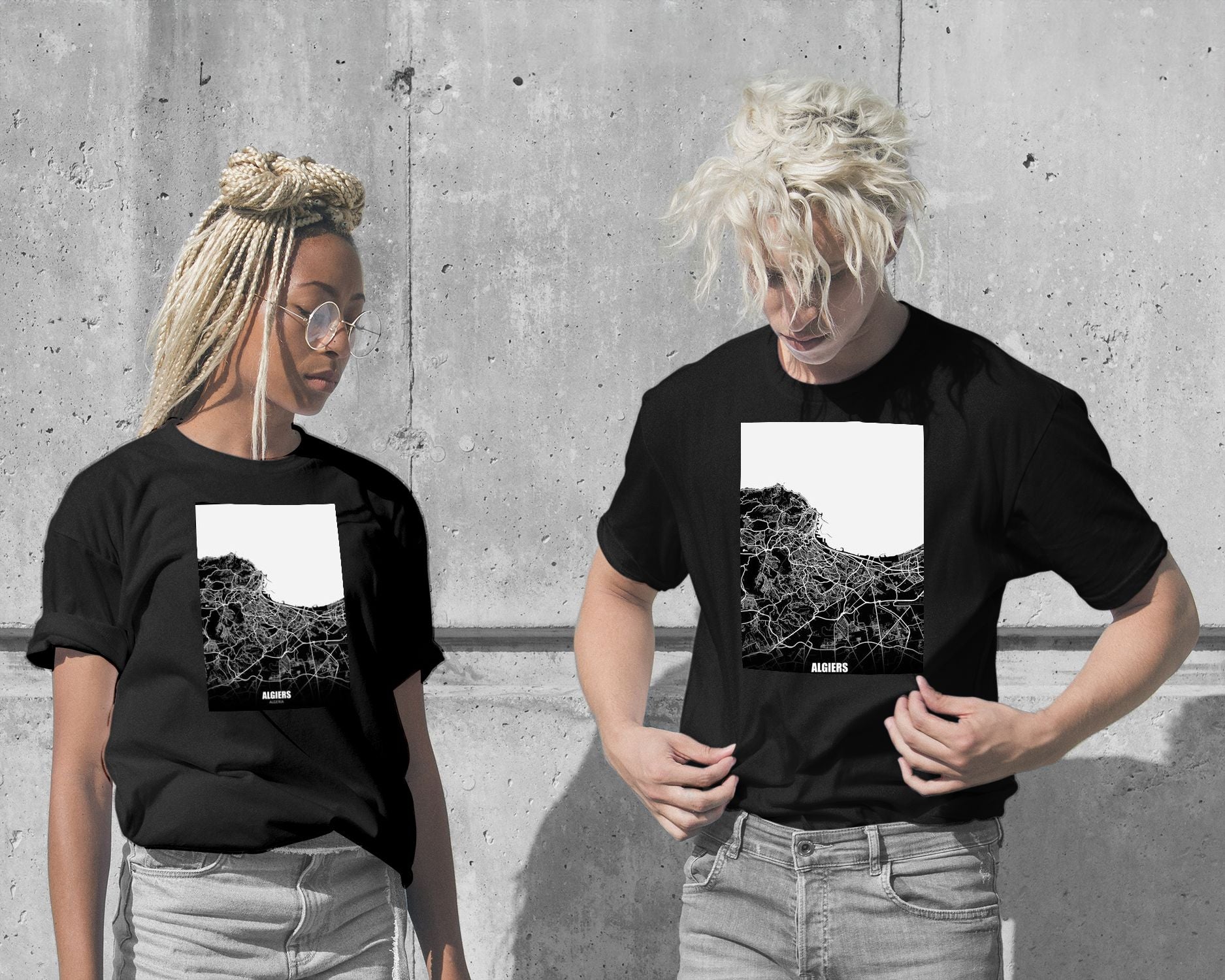 T-Shirt-Algiers Algeria Dark Negative Map - @ZakeDjelevic-wow.fan