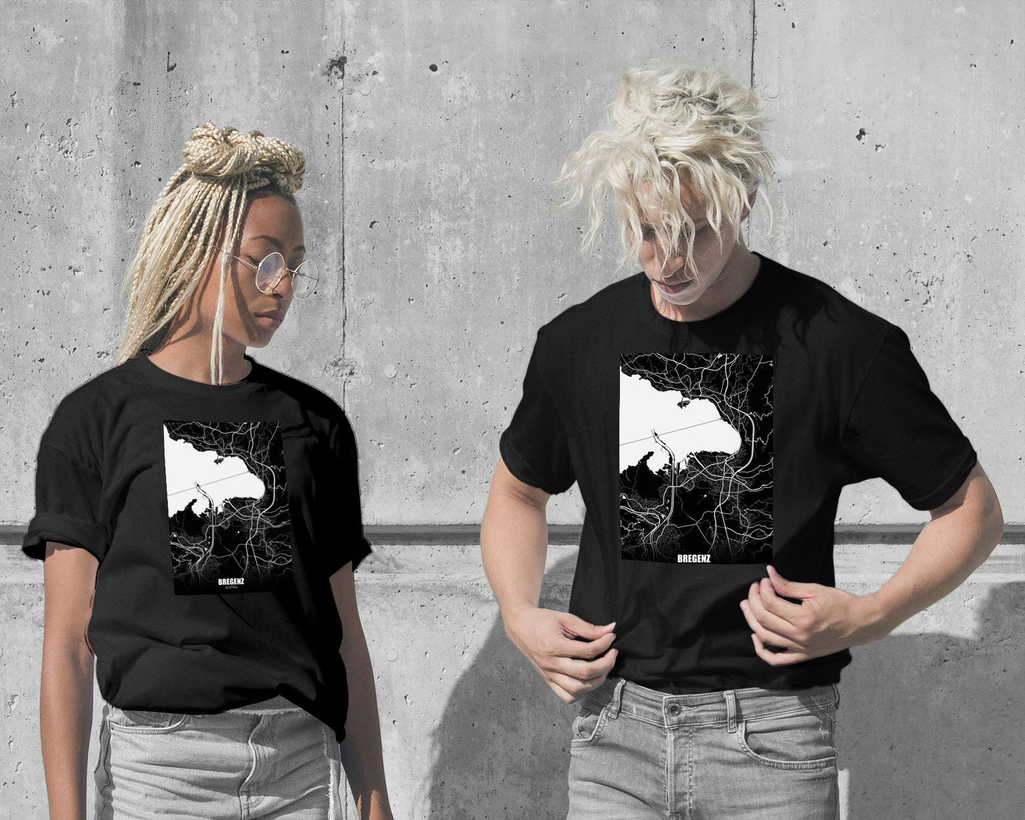 T-Shirt-Bregenz Austria Dark Negative Maps - @ZakeDjelevic-wow.fan