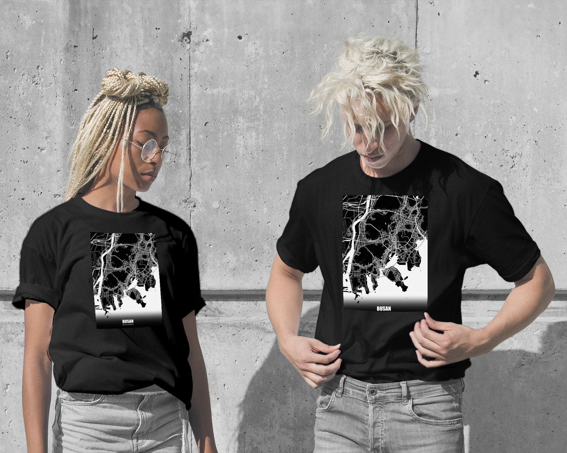 T-Shirt-Busan South Korea Dark Negative Maps - @ZakeDjelevic-wow.fan