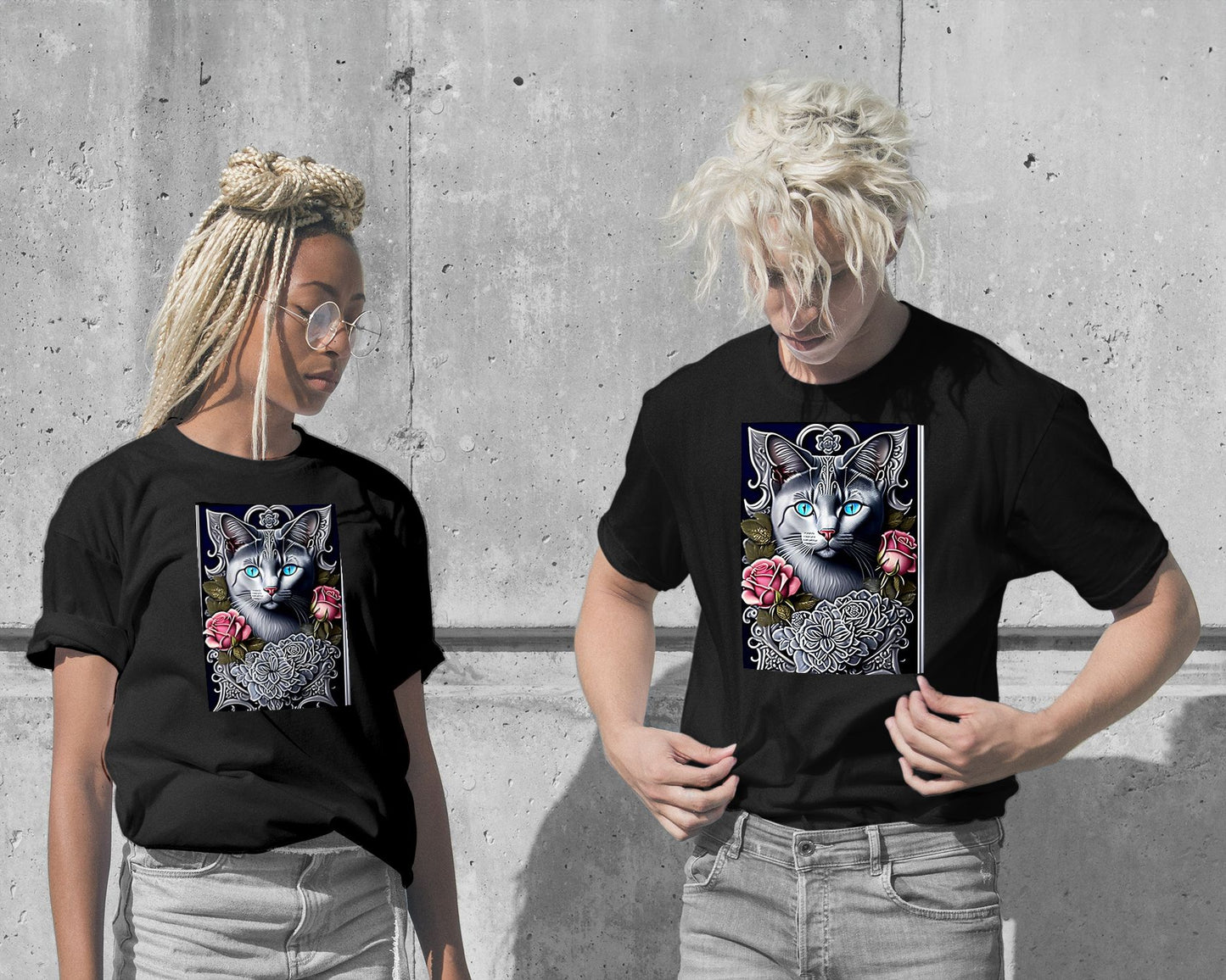 T-Shirt-cat and flower - @widart-wow.fan