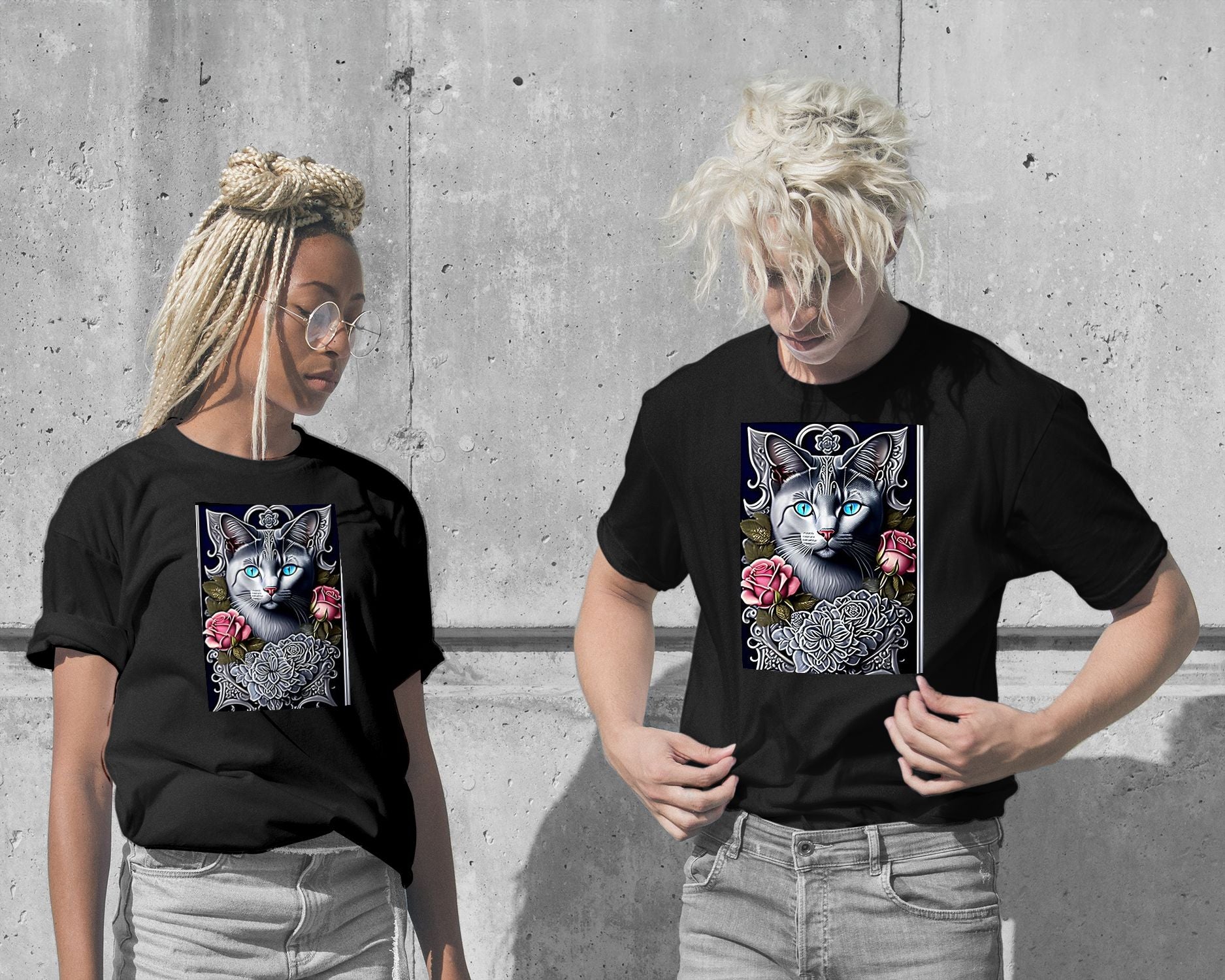 T-Shirt-cat and flower - @widart-wow.fan