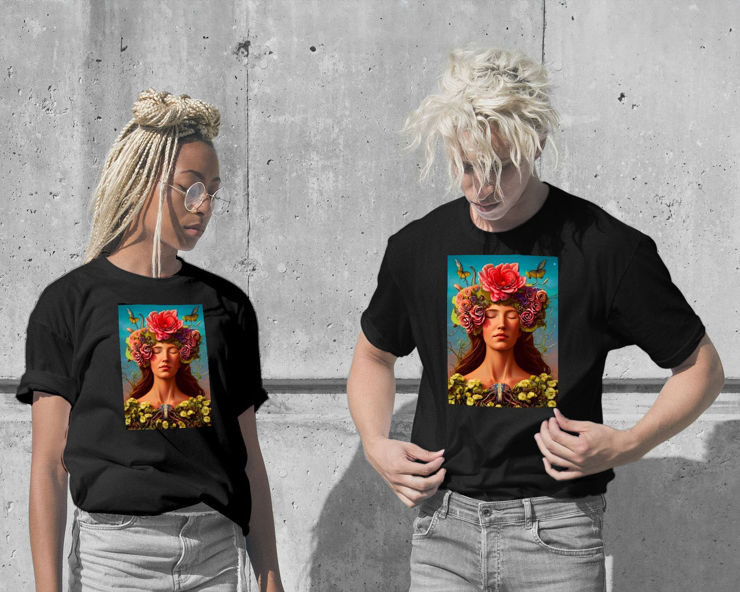 T-Shirt-Face Girl Pop Art Flowers 21 - @NotoCreative-wow.fan