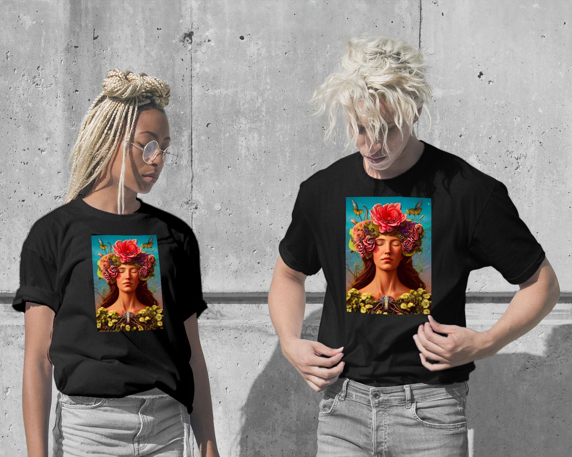 T-Shirt-Face Girl Pop Art Flowers 21 - @NotoCreative-wow.fan