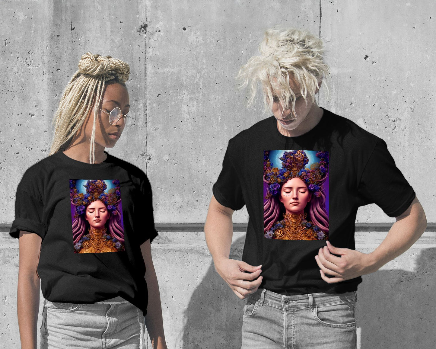 T-Shirt-Face Girl Pop Art Flowers 22 - @NotoCreative-wow.fan