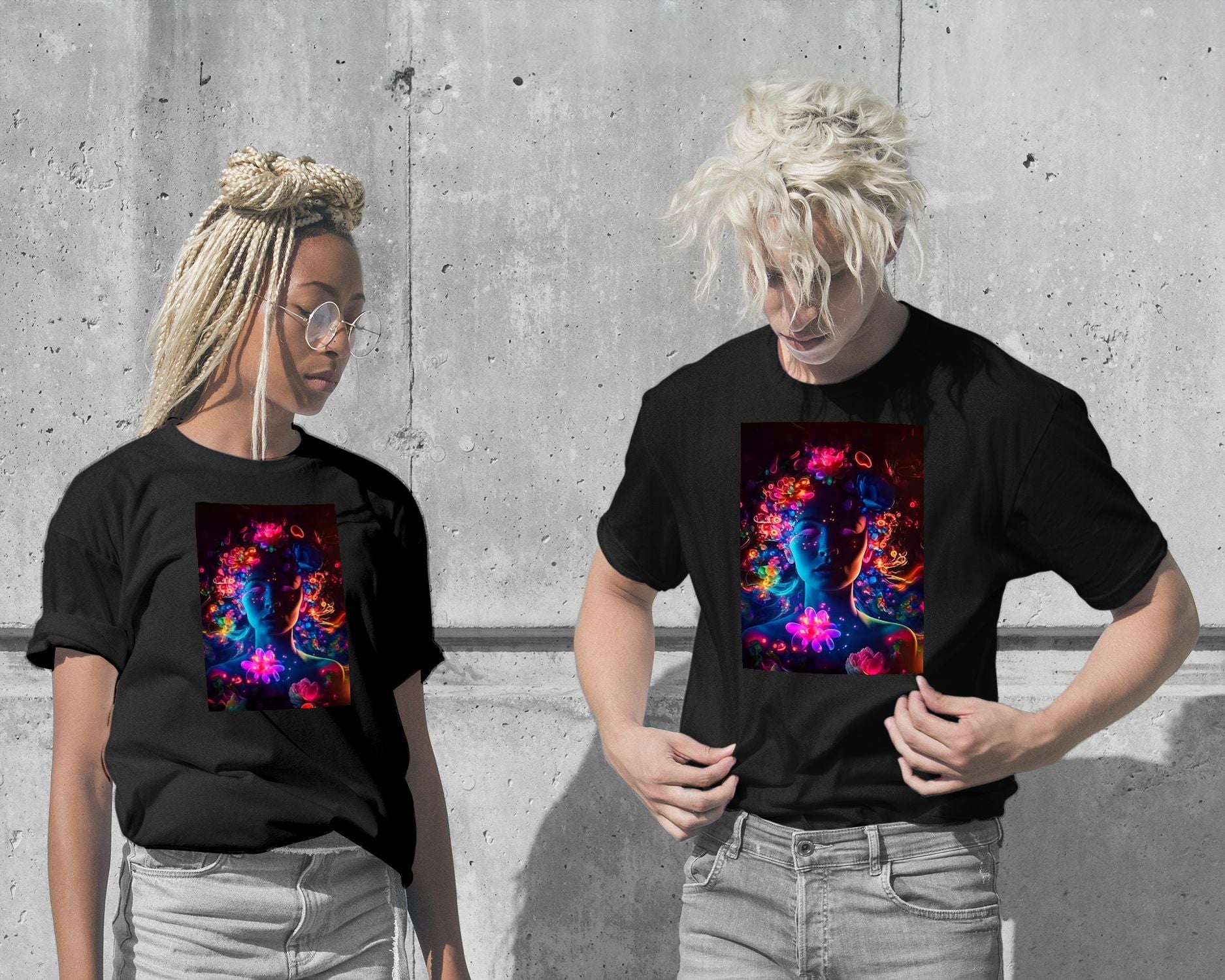 T-Shirt-Face Girl Pop Art Flowers 7 - @NotoCreative-wow.fan