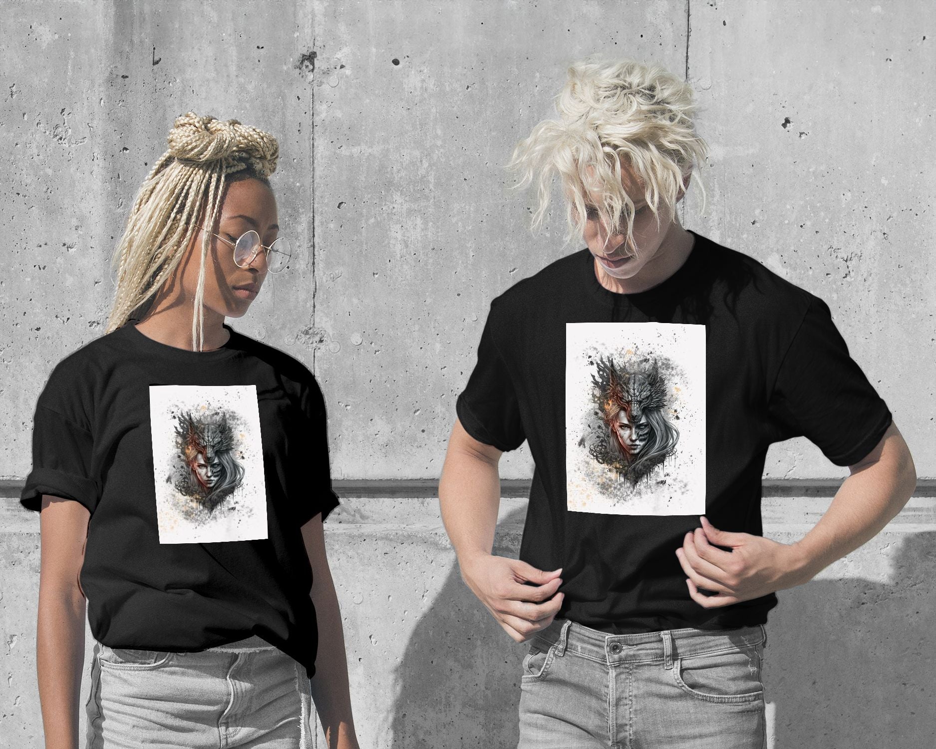 T-Shirt-ILLUSTRATION WEREWOLF GIRL BLACK N WHITE - @RAMRAMCLUB-wow.fan