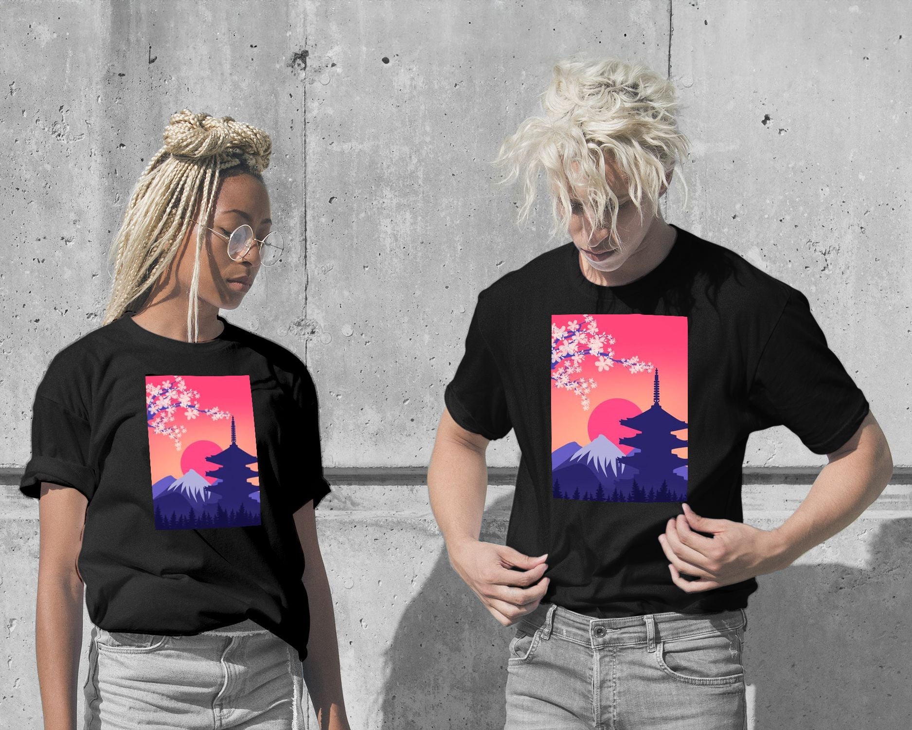 T-Shirt-Japanese fuji mount and sunset - @elzart-wow.fan