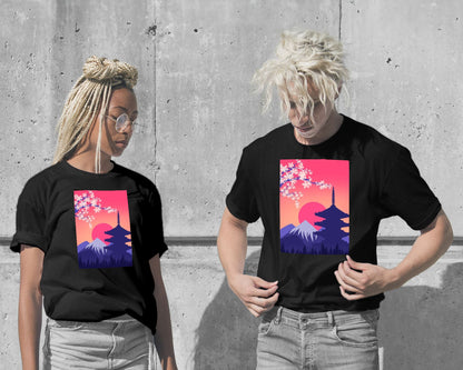 T-Shirt-Japanese fuji mount and sunset - @elzart-wow.fan
