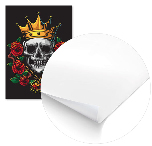king skull illustration with gold crown and flowers - @PowerUpDesign