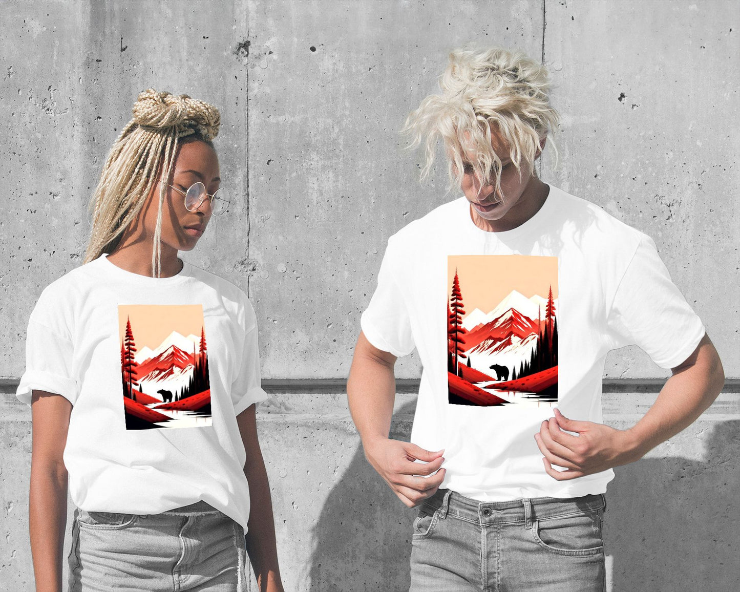 landscape animal bear in red line mountain  - @Shieru