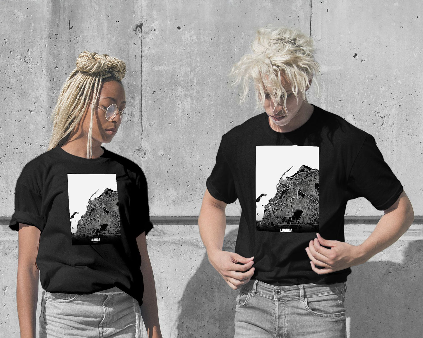 T-Shirt-Luanda Angola Dark Negative Maps - @ZakeDjelevic-wow.fan