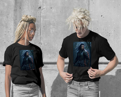 T-Shirt-Male Samurai Long Hair Black - @ZakeDjelevic-wow.fan