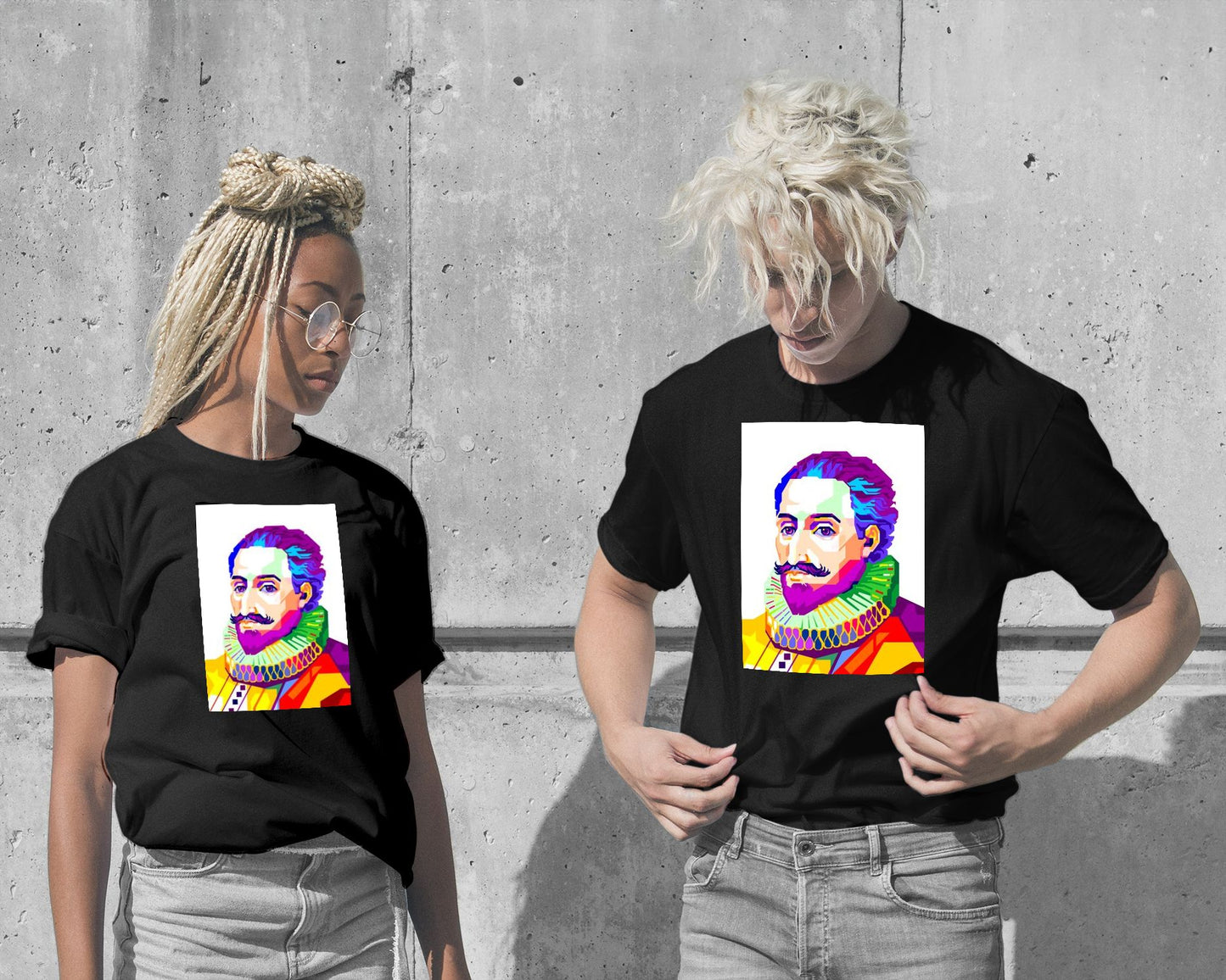 T-Shirt-Miguel de Cervantes in Colorful with White Background - @WPAPbyiant-wow.fan