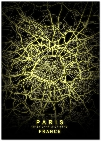 Paris France Map Glow - @GreyArt