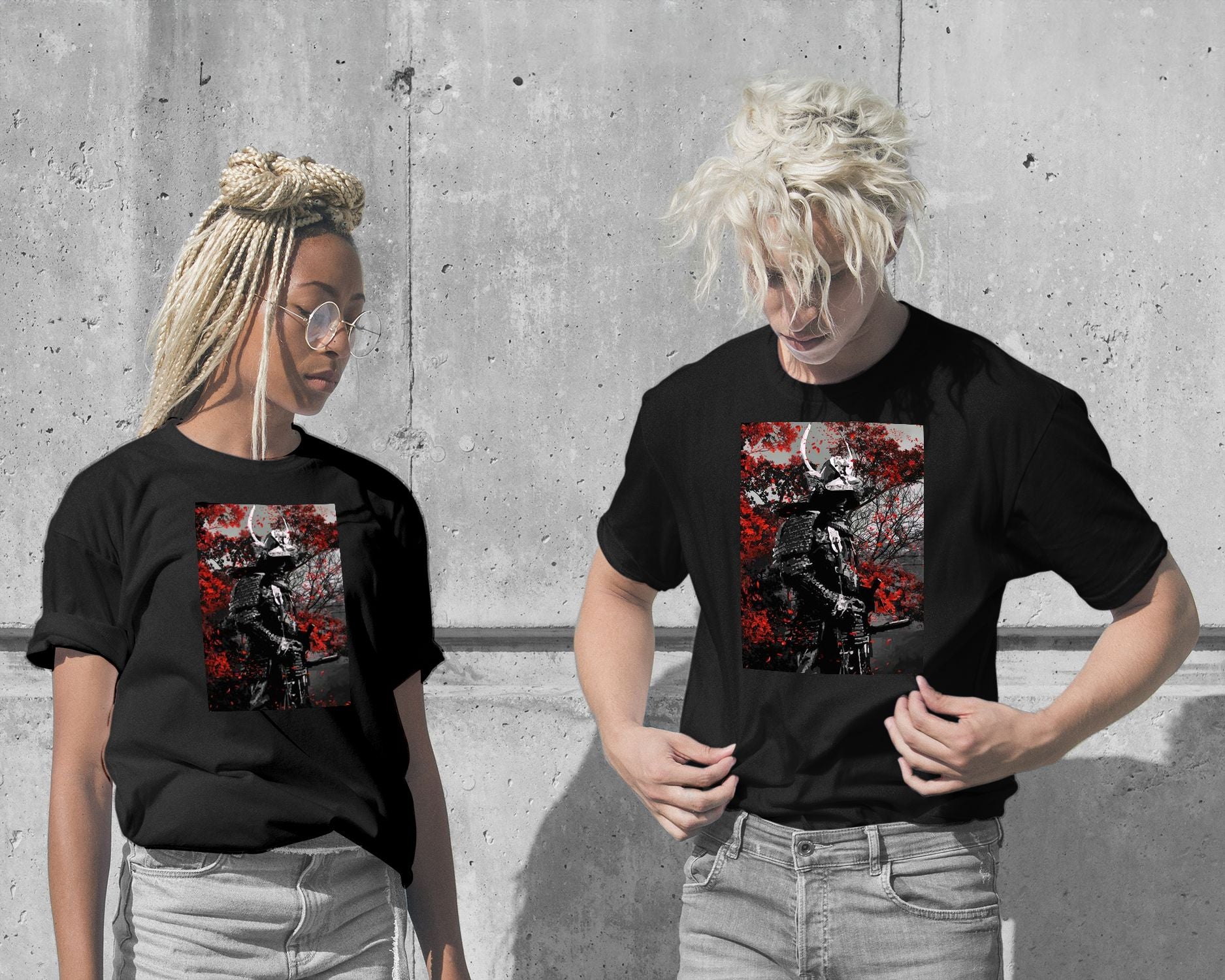 T-Shirt-Red Samurai Flowers - @SyanArt-wow.fan