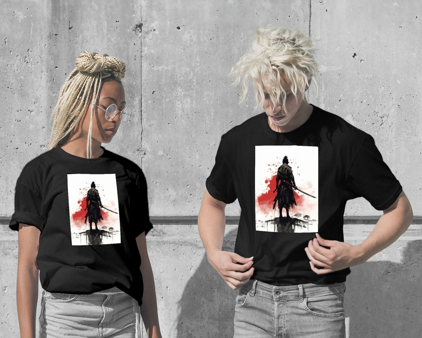 T-Shirt-Samurai Ink Art White Red - @ZakeDjelevic-wow.fan