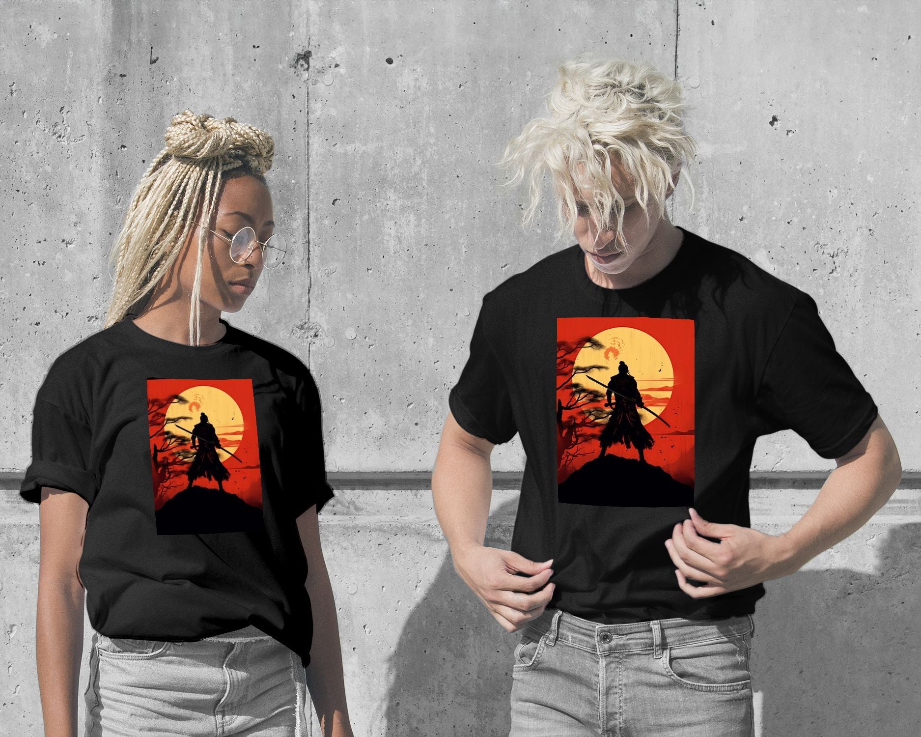 T-Shirt-Samurai Moon Black Orange - @ZakeDjelevic-wow.fan