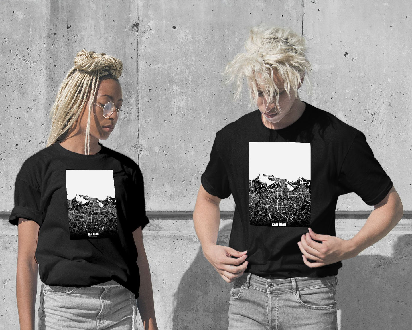 T-Shirt-San Juan Puerto Rico Dark Negative Maps - @ZakeDjelevic-wow.fan