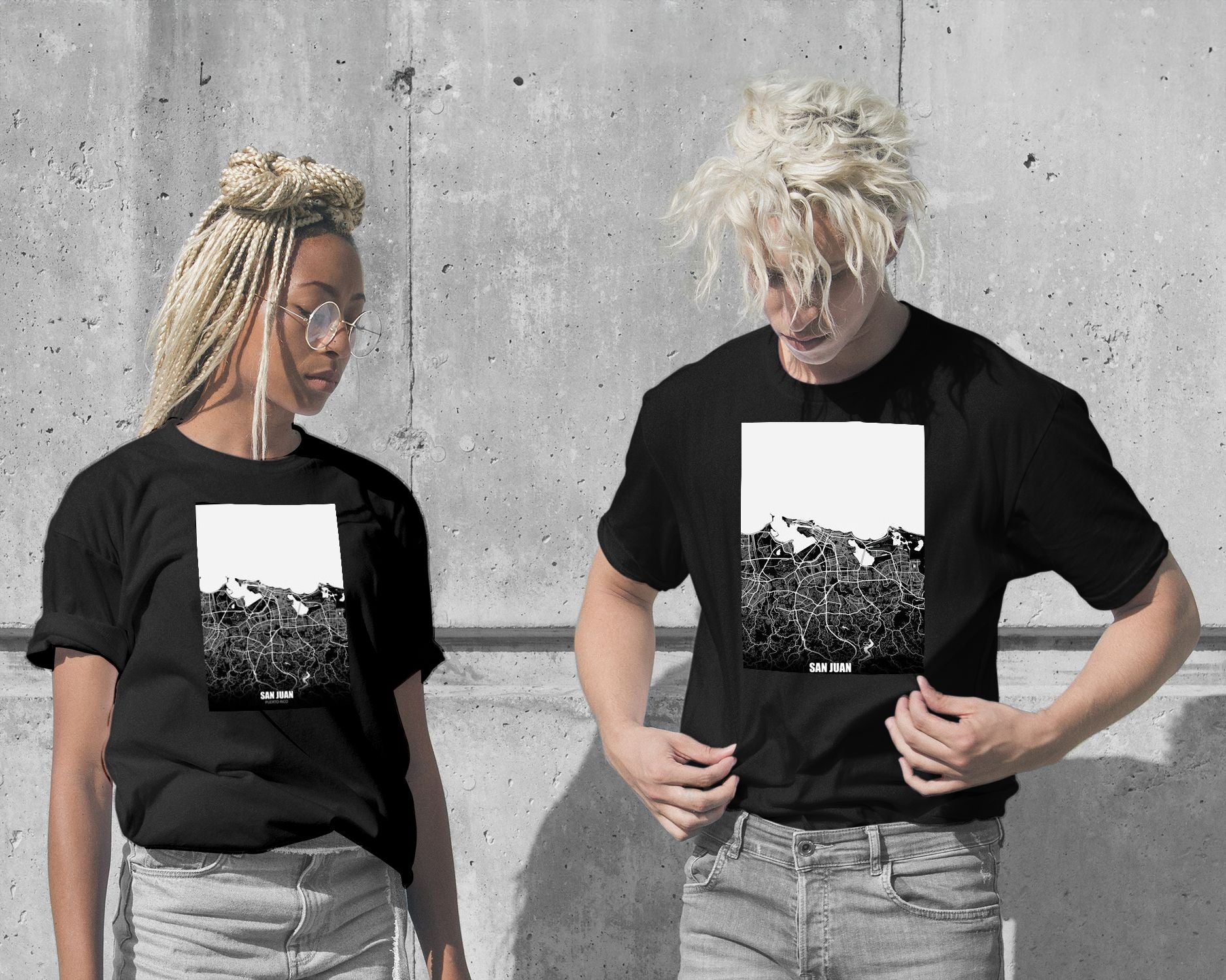 T-Shirt-San Juan Puerto Rico Dark Negative Maps - @ZakeDjelevic-wow.fan