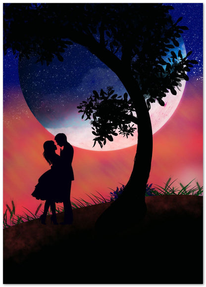 silhouette of a romantic couple under a tree with a view of  the earth - @elzart