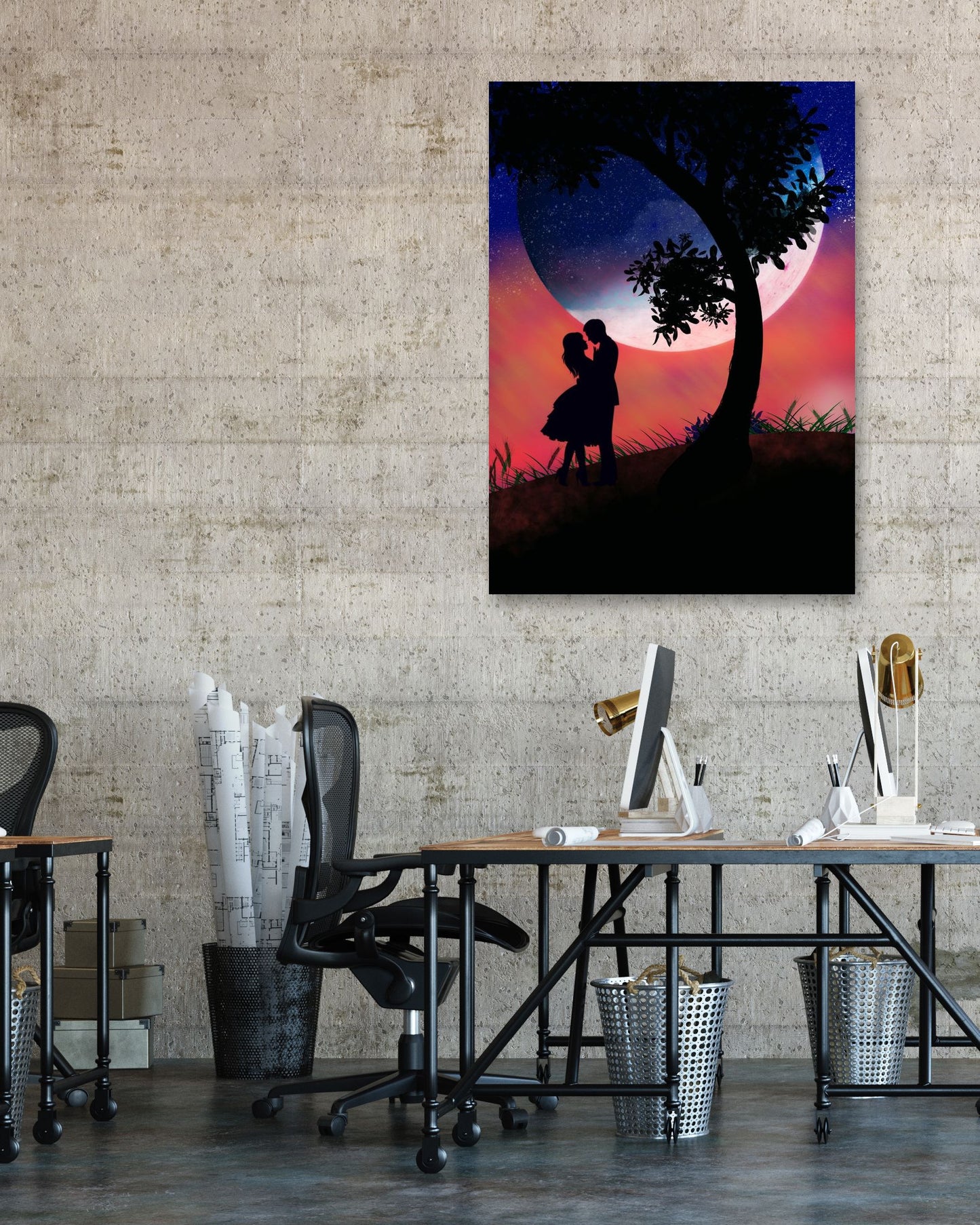 silhouette of a romantic couple under a tree with a view of  the earth - @elzart