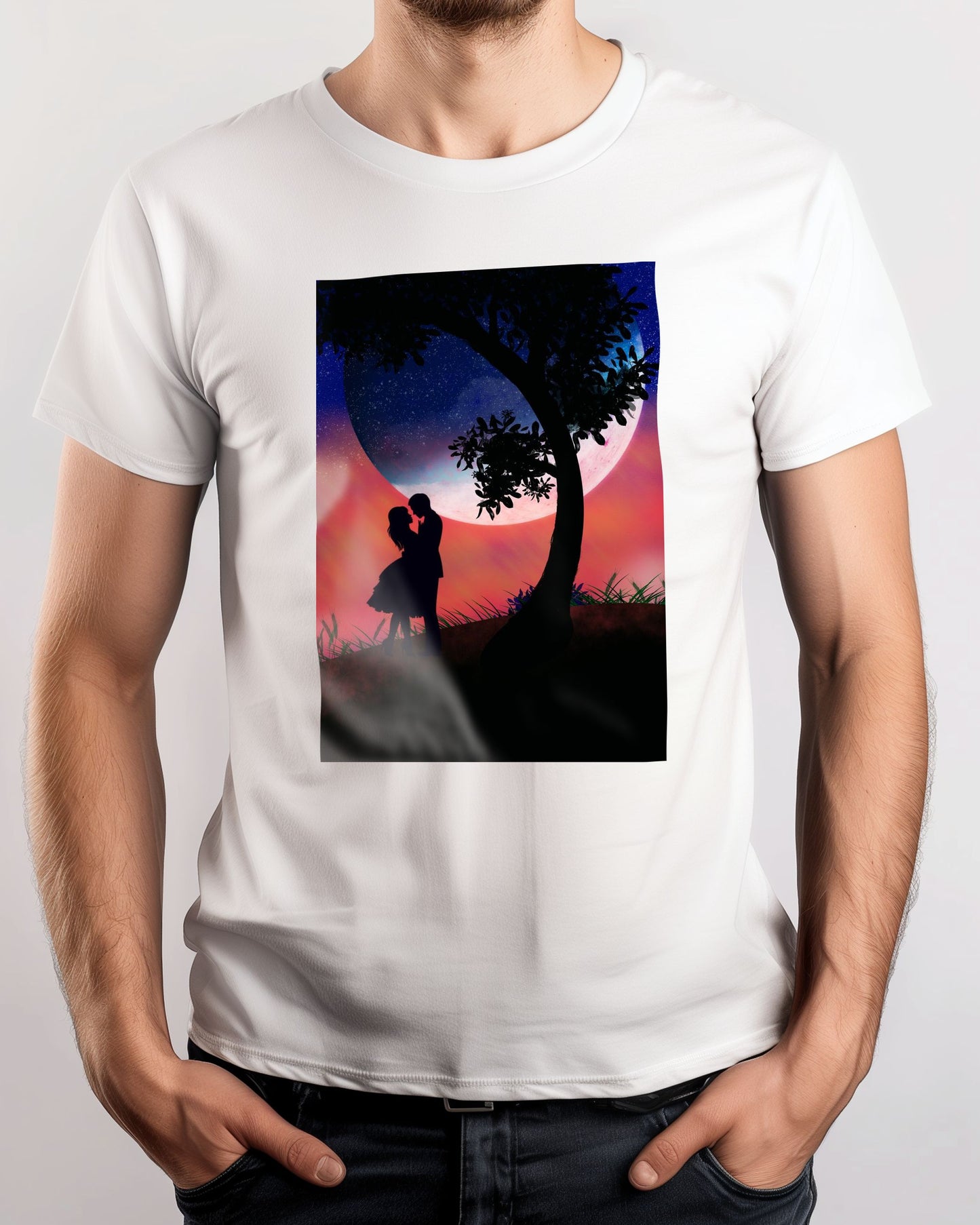 silhouette of a romantic couple under a tree with a view of  the earth - @elzart