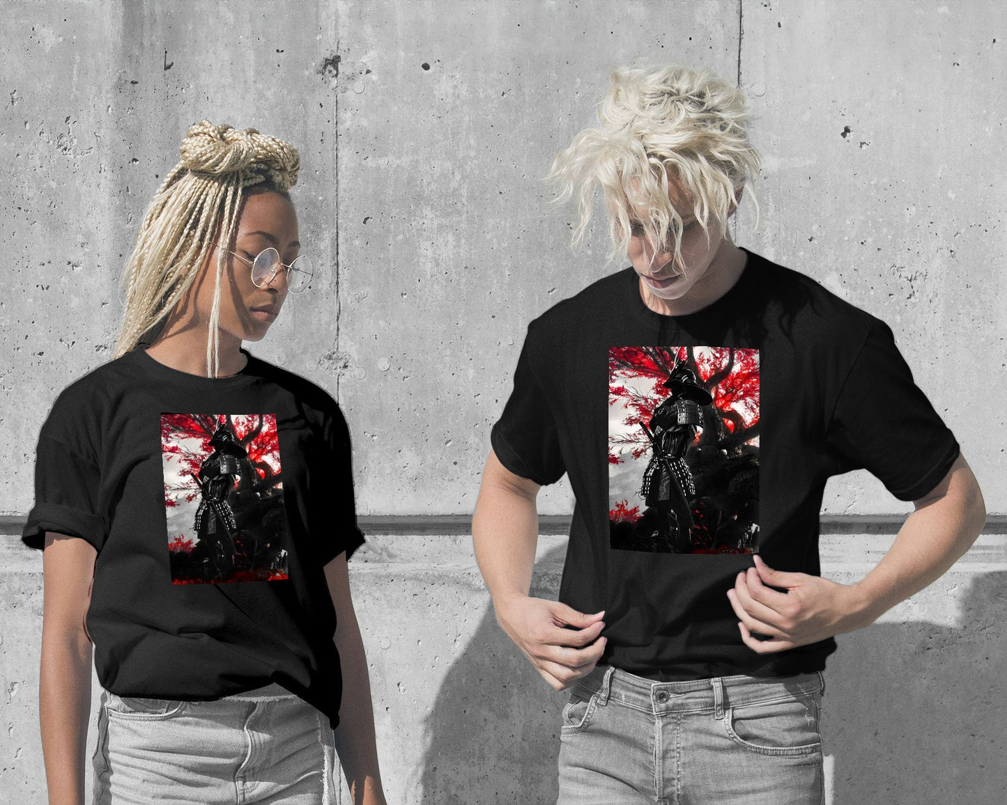 T-Shirt-Standing Red Samurai Forest - @SyanArt-wow.fan