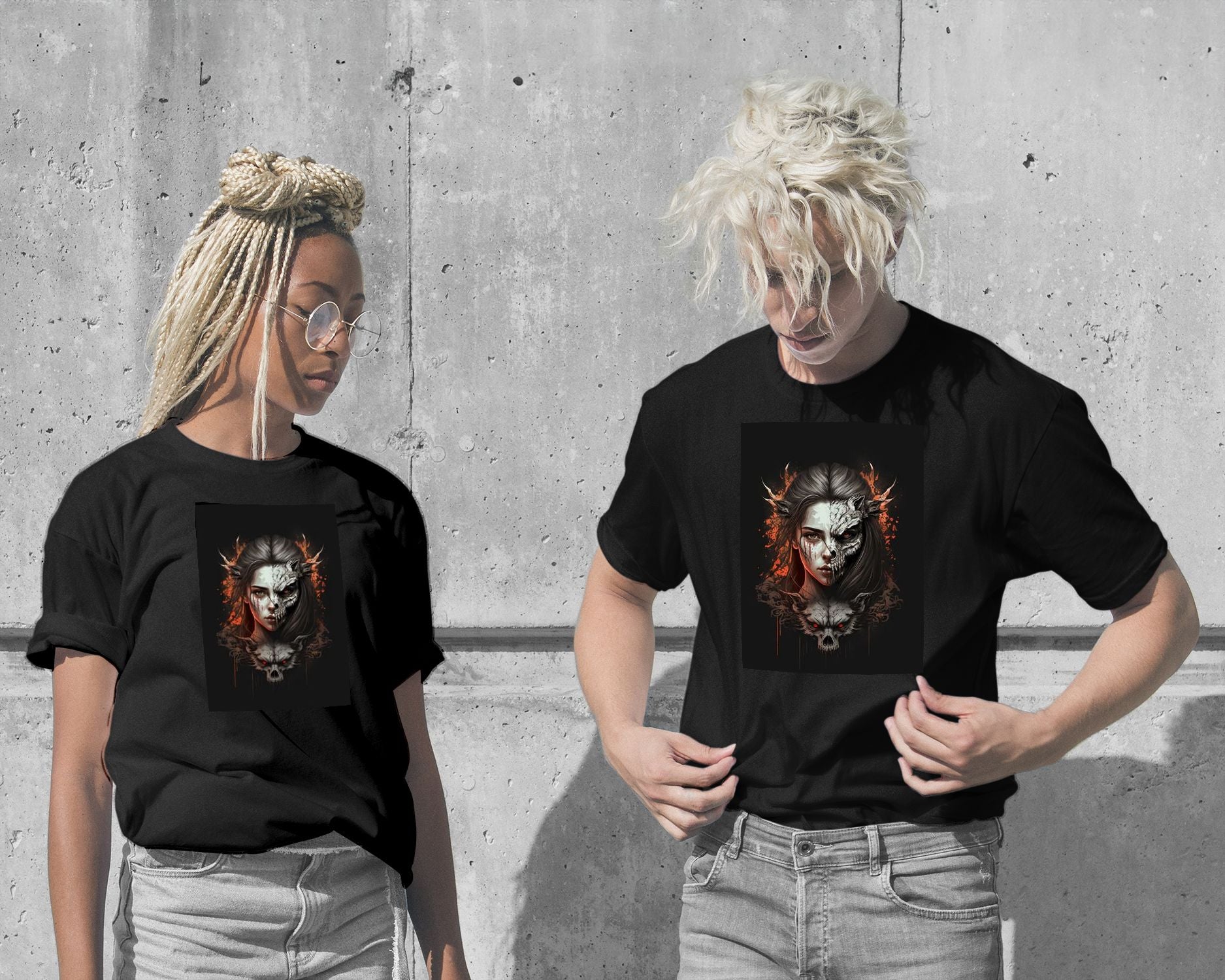 T-Shirt-WEREWOLF GIRL FACE ILLUSTRATION - @RAMRAMCLUB-wow.fan