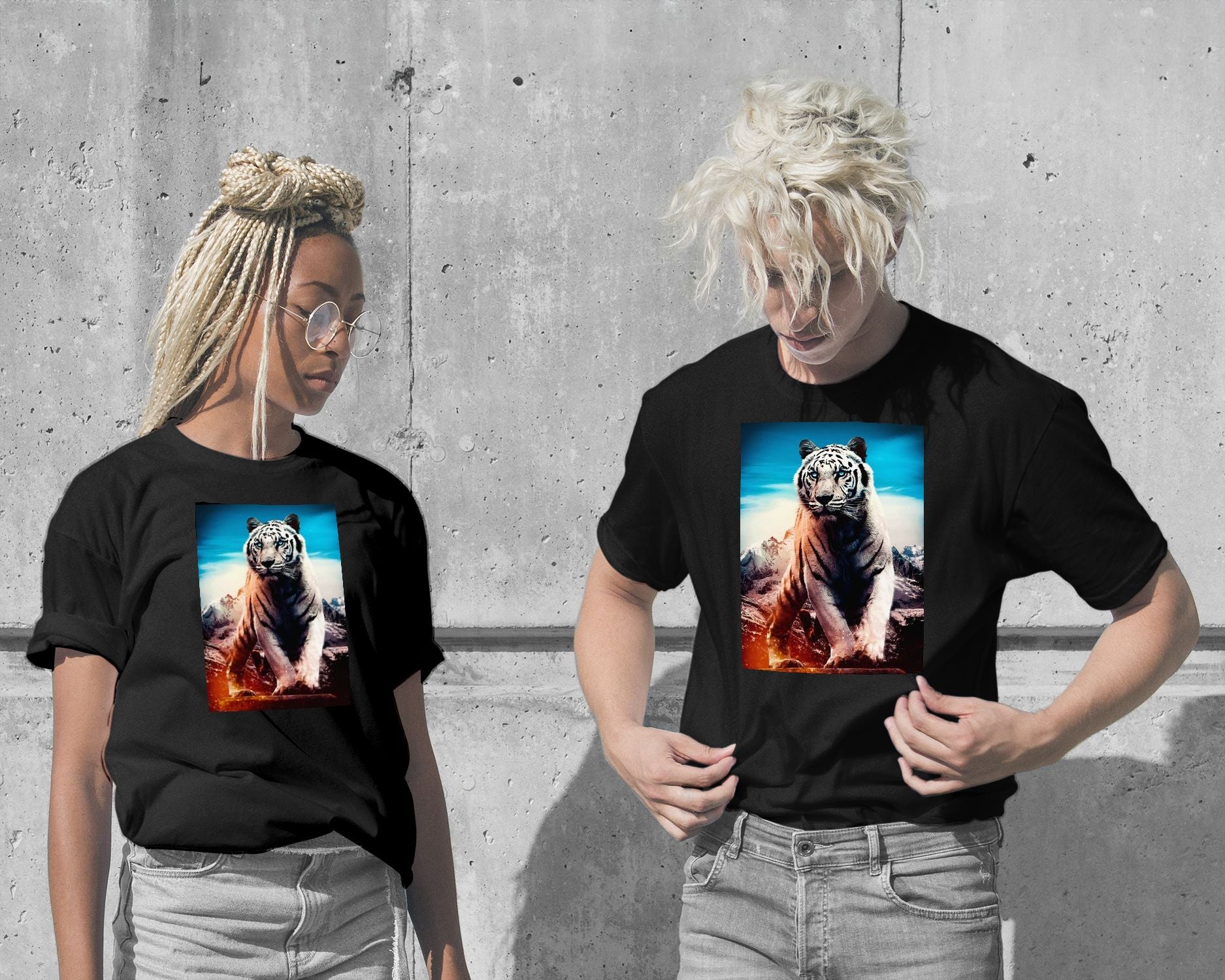 T-Shirt-White Tiger Blue eyes sacred montains - @SyanArt-wow.fan